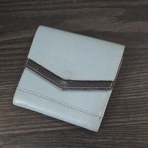 Light Blue Pebbled Leather Bifold Wallet with Dark Trim